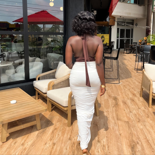 Ruched Patchwork Maxi Dress