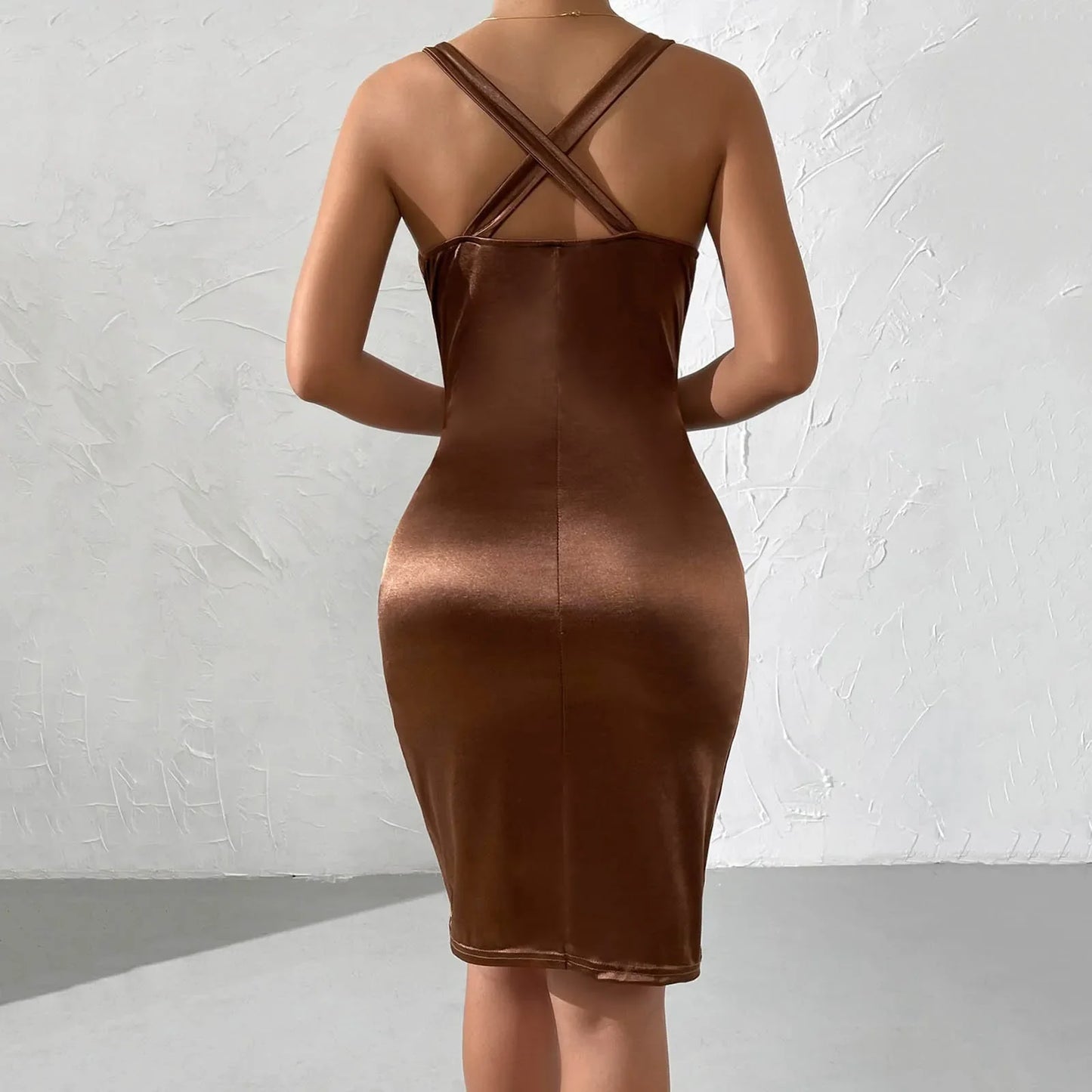 Ruffled V Deep Evening Party Dress