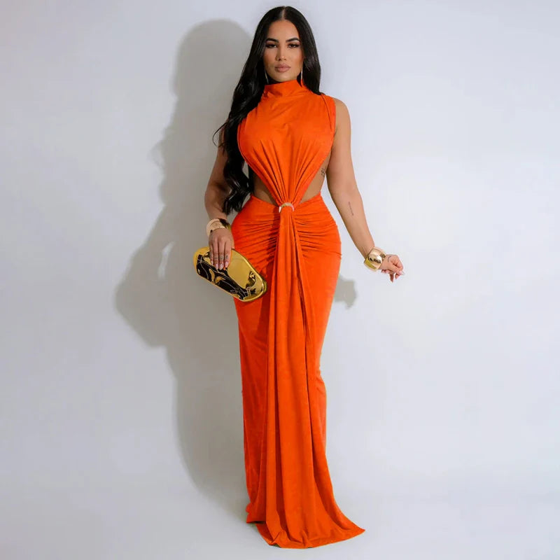 High Split Ruched Maxi Dress