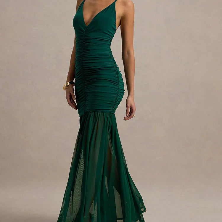 Patchwork Ruched Women Maxi Dress