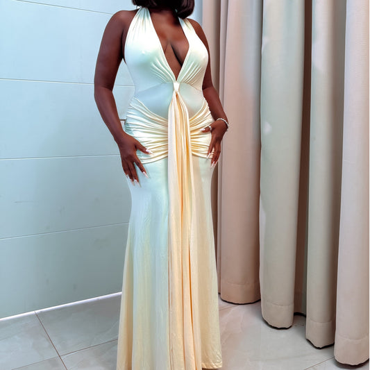 Halter V-Neck Knot Ribbon Dress
