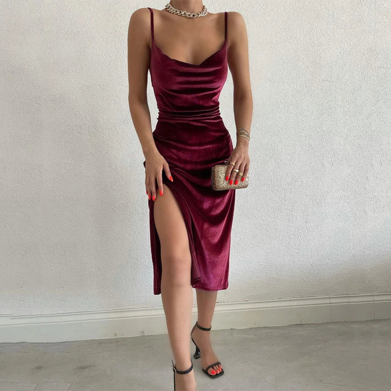 Serwaa's Velvet Elegant Split Maxi Dress