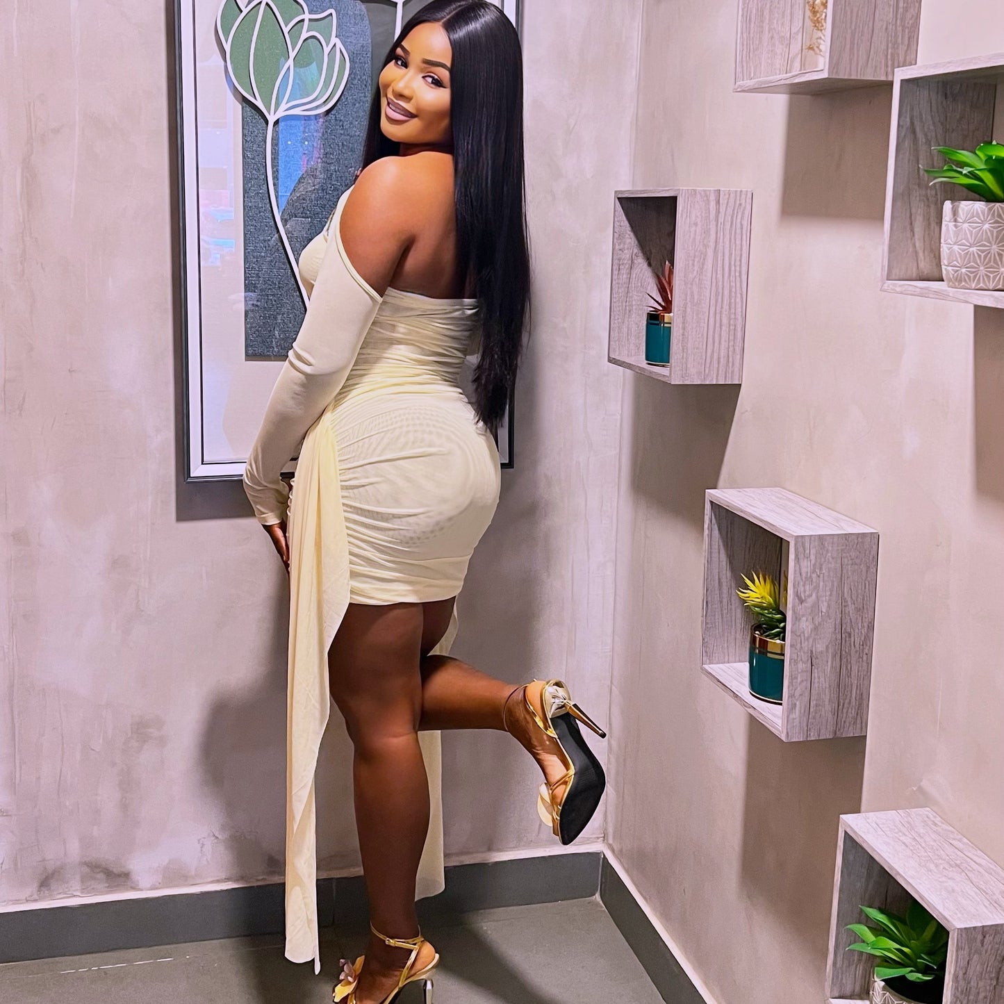 Mesh Strapless Full Sleeve Dress