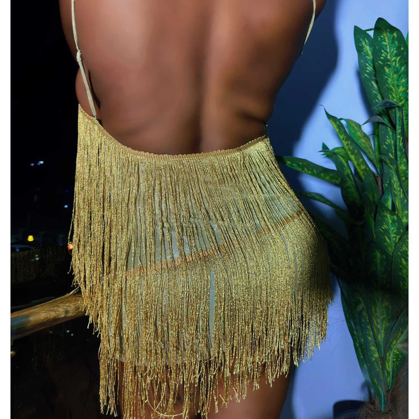 Deep V-Neck Spaghetti Strap Tassel Mini Dress