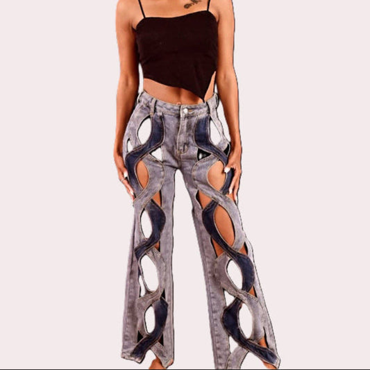 Hollow Out Denim Pant