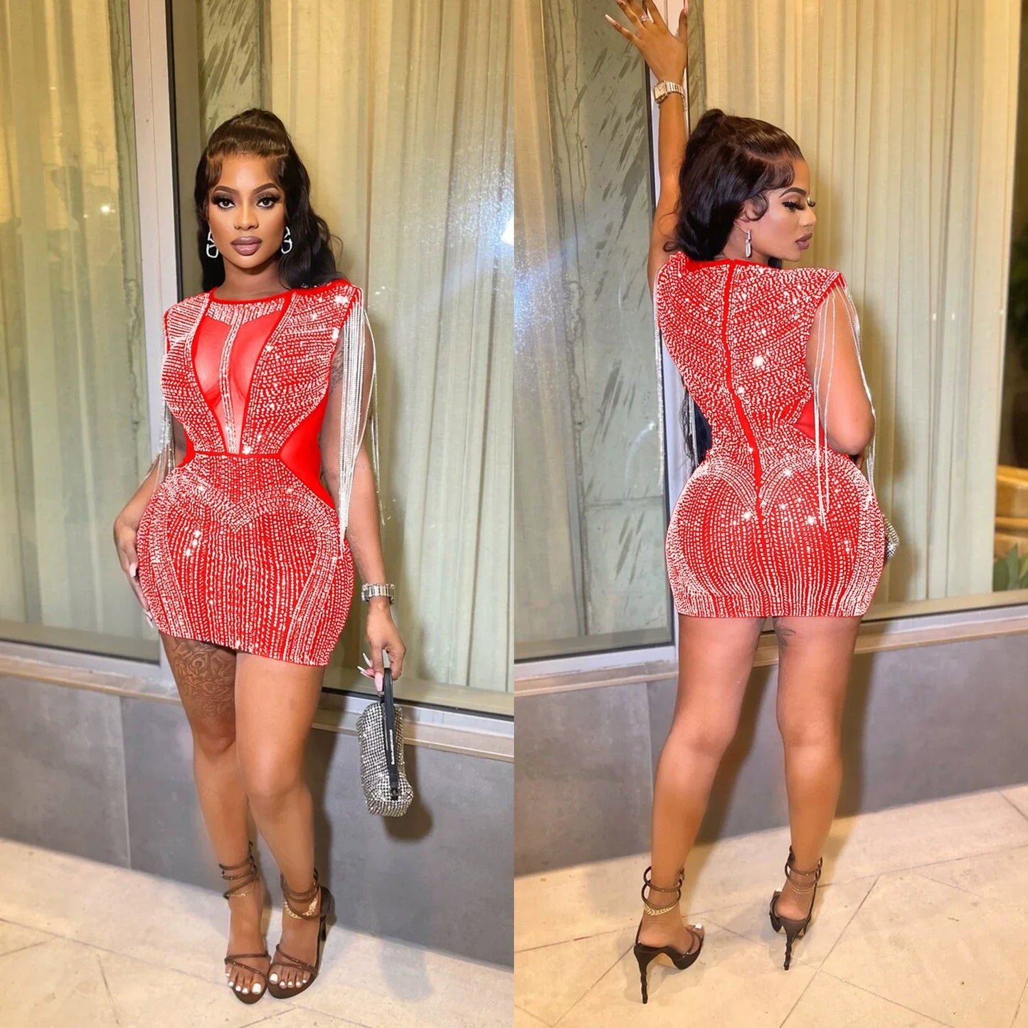 Luxury Mesh Sheer Patchwork Sparkly Night Club Dress