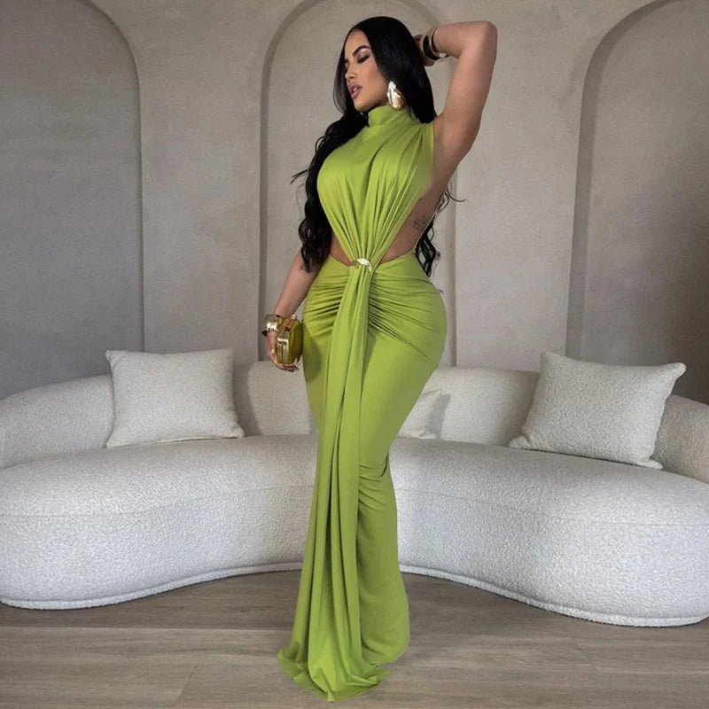 High Split Ruched Maxi Dress