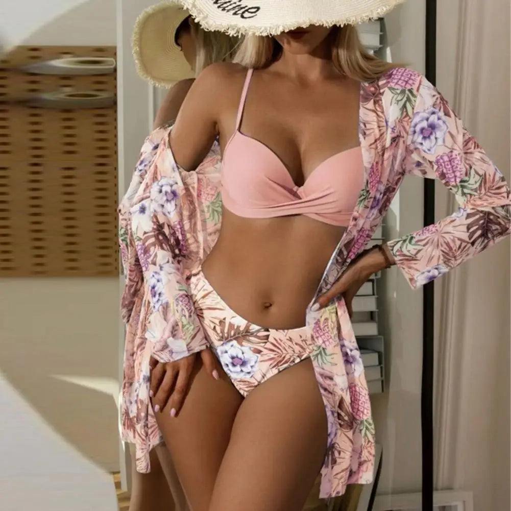 Floral Three Piece Bikini Set