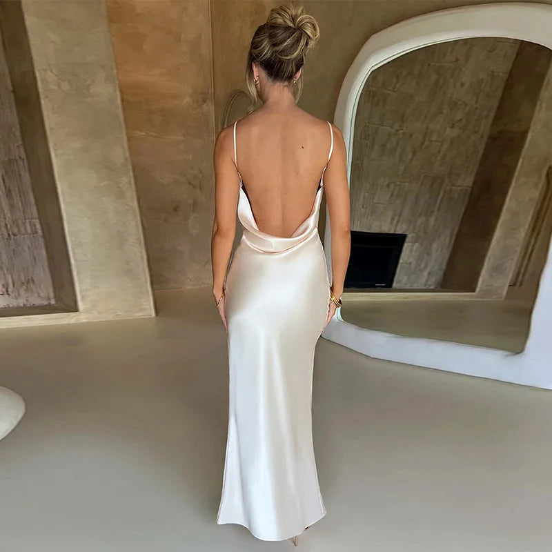 Lace Up Satin Strap Maxi Dress