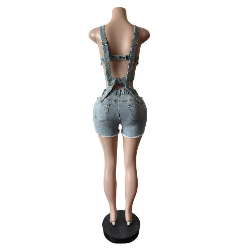 Two Piece Denim Top and Short Set