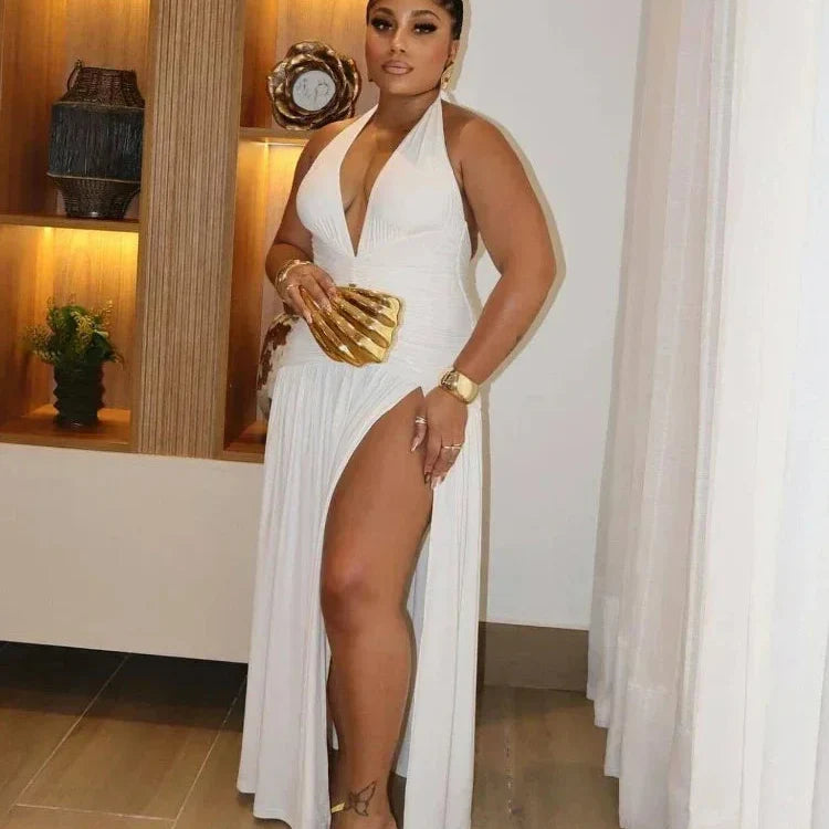 Deep V-Neck Halter Dress