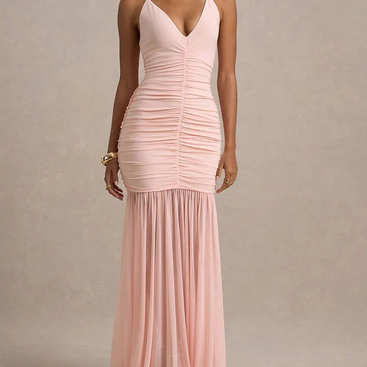 Patchwork Ruched Women Maxi Dress