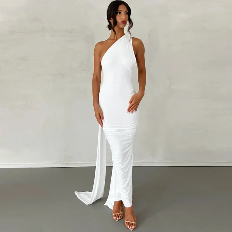 One Shoulder Backless Maxi Dress